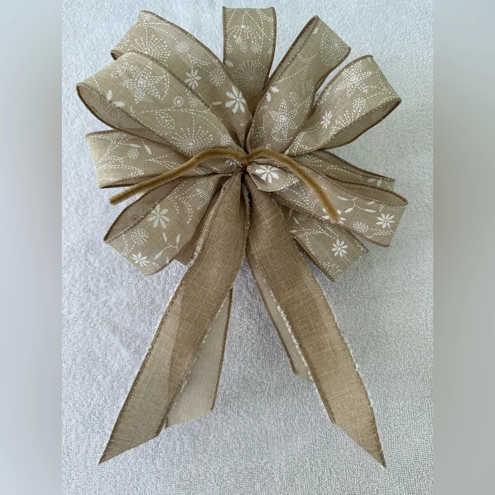 Bows Three Handmade Boho Tan Wired Ribbon Various Sizes